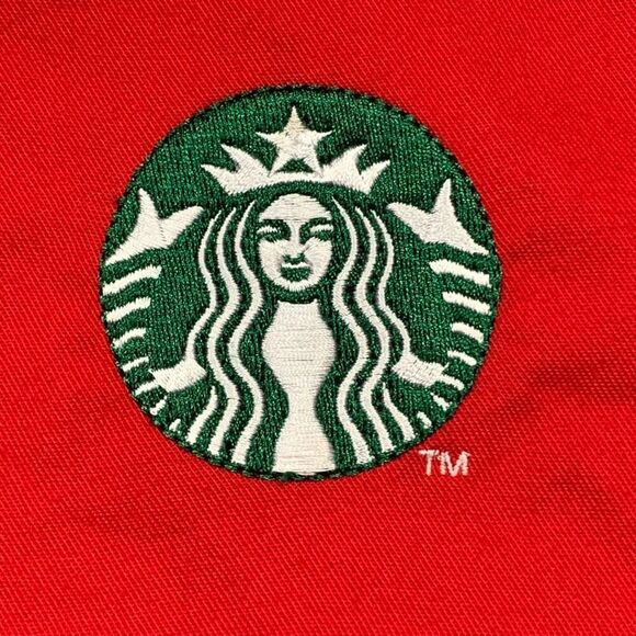 Starbucks Christmas Red Barista Full Apron Green Embroidered Logo Tie Back - Picture 11 of 15